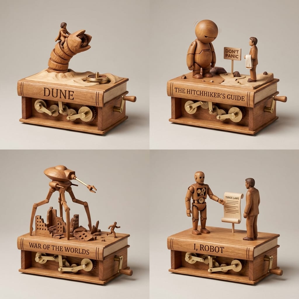 Sci-Fi Book Automaton Macro Product Photography Prompt - Prompt IA