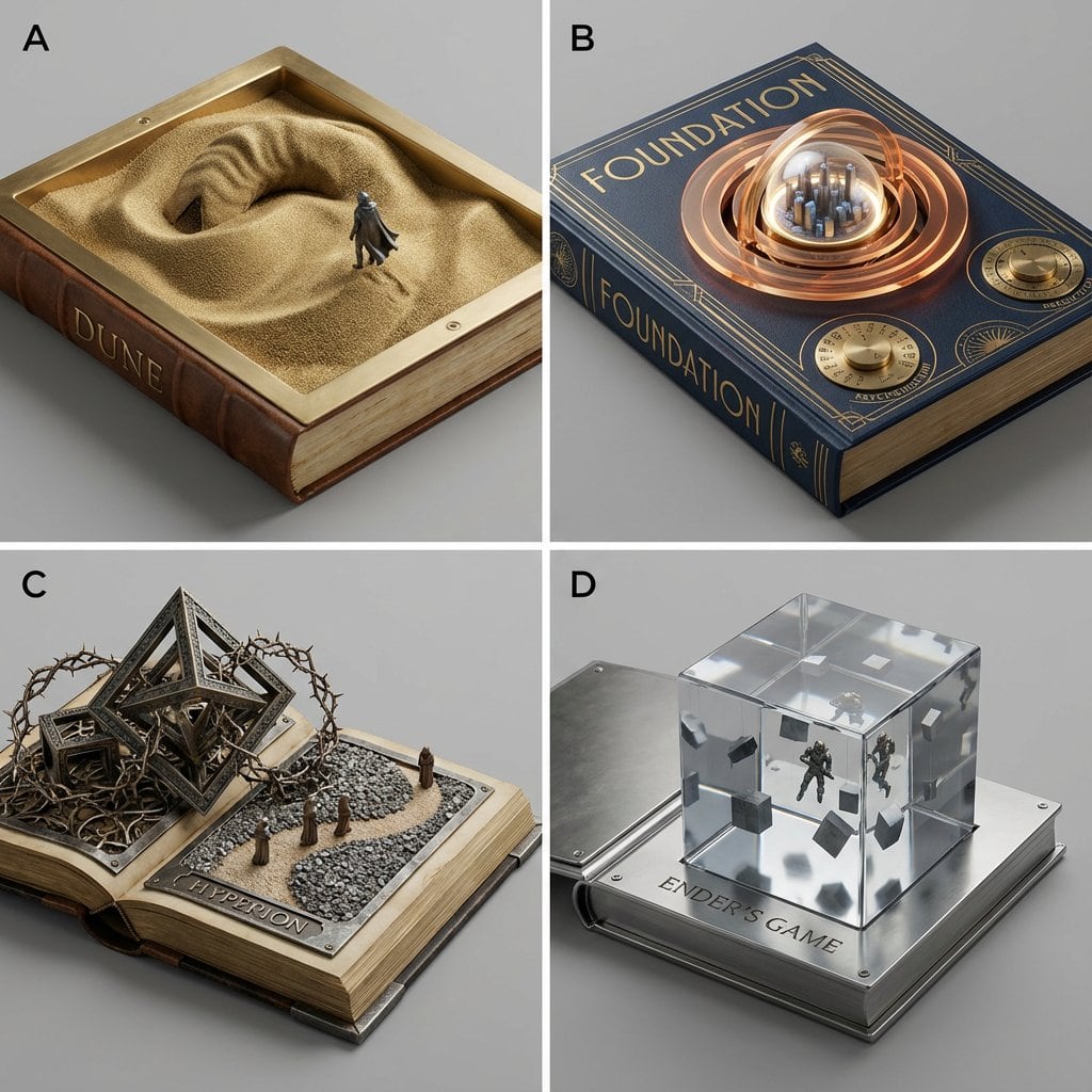 Sci-Fi Book Cover Diorama Grid Prompt - AI Generated Realistic Style Image Example
