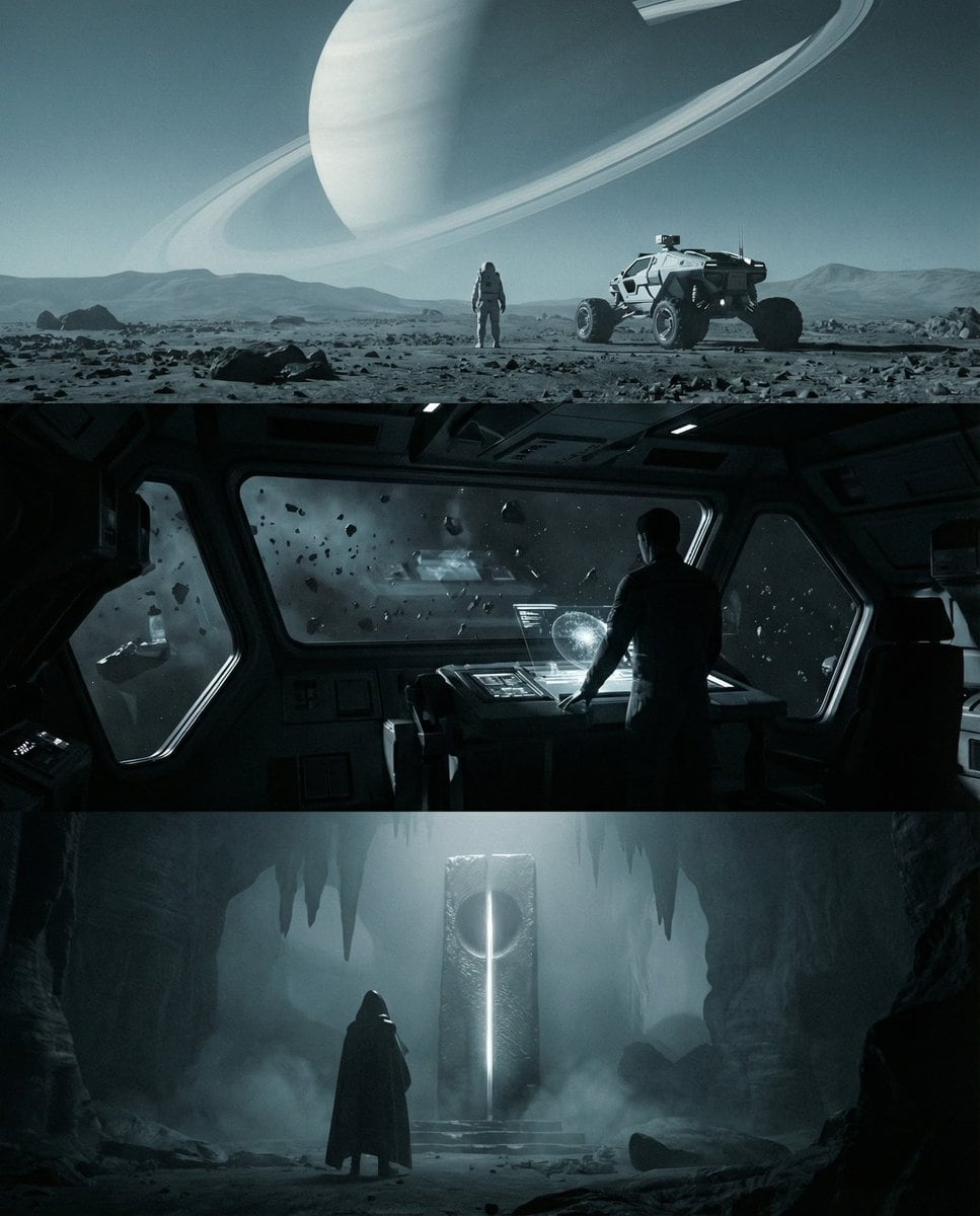 Sci-fi cinematic triptych and expansions - AI Generated Cyberpunk Style Image Example