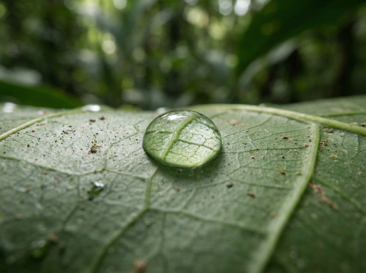 Scientific Macro Documentary Photography Prompt for Water Droplet on Leaf - KI-Prompt