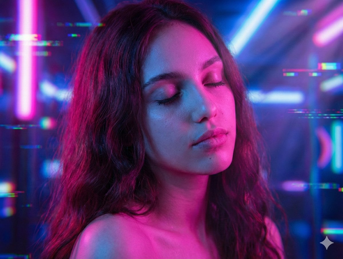 Seductive Cyberpunk Beauty Portrait with Neon Lighting - Prompt IA