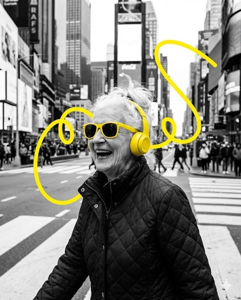 Selective Color Urban Portrait of Elderly Woman - Промпт ИИ