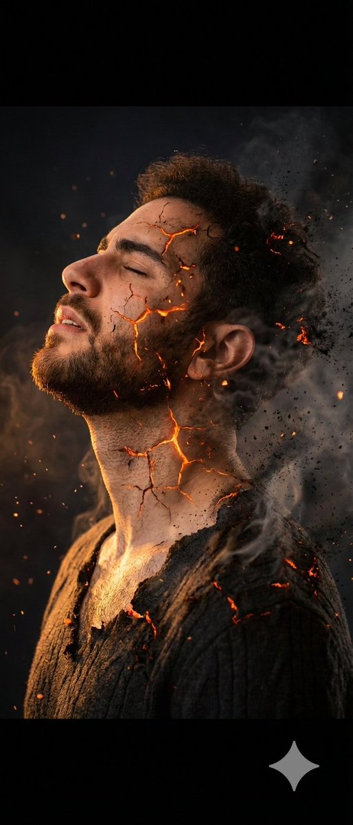 Preview image for Side Profile Photo of Man in Pain with Molten Fissures prompt