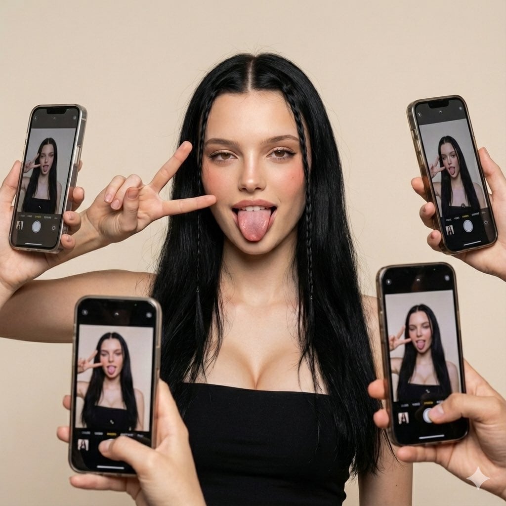 Social Media Influencer Studio Shoot with Mirrored Phones - Промпт ИИ