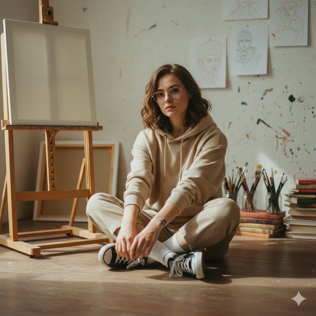 Preview image for Soft Art-School Aesthetic Candid Portrait prompt