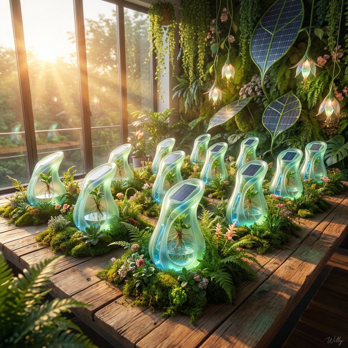 Solarpunk Product Showcase with Bioluminescence - Prompt de IA
