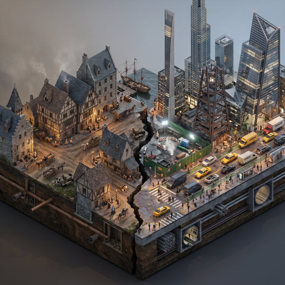 Split-Era Urban Diorama Generation Prompt for Nano Banana Pro - KI-Prompt