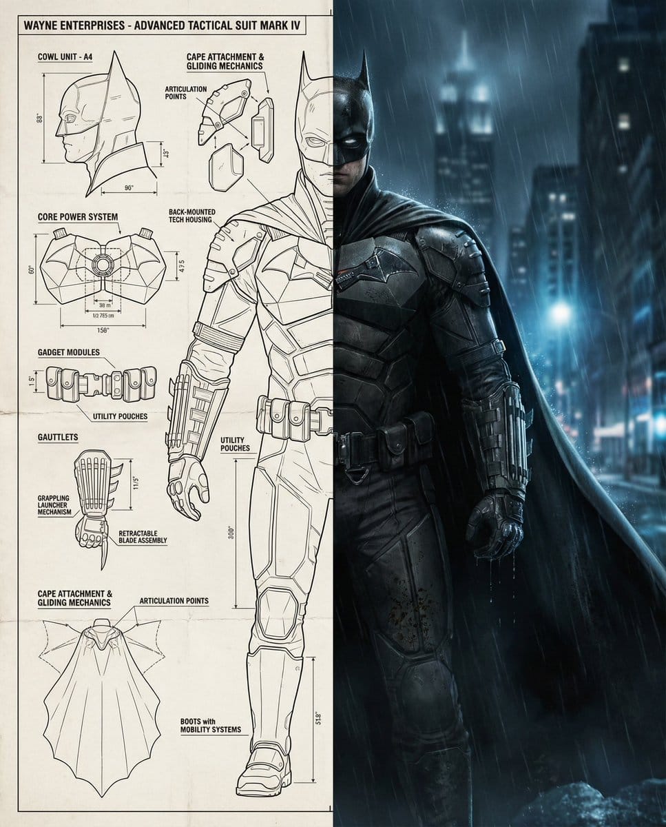 Split-Screen Cinematic Batman Blueprint - AI 프롬프트
