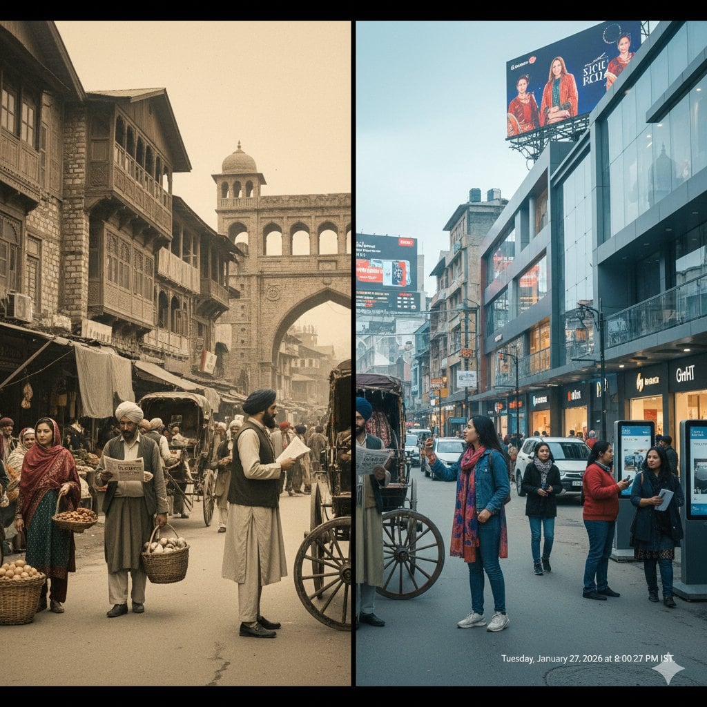 Split-Screen Time-Travel Cinematic Shot - AI Generated AI Art Style Image