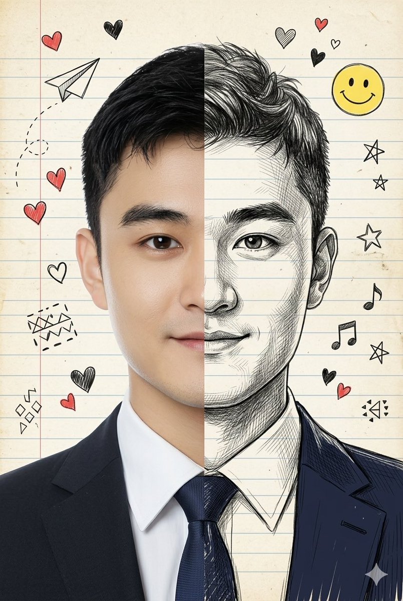 Preview image for Split-View Mixed-Media Portrait (Photo and Illustration) prompt