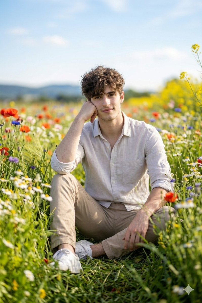 Preview image for Spring Flower Field Portrait Prompt for Google Gemini Nano Banana Pro prompt