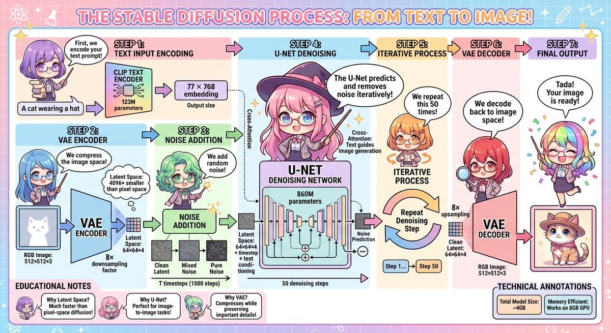Stable Diffusion educational anime diagram - AI Generated Anime Style Image