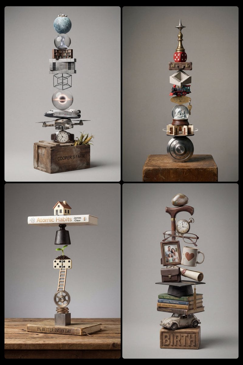Stacked Objects Symbolizing a Concept - AI Generated Realistic Style Image Example