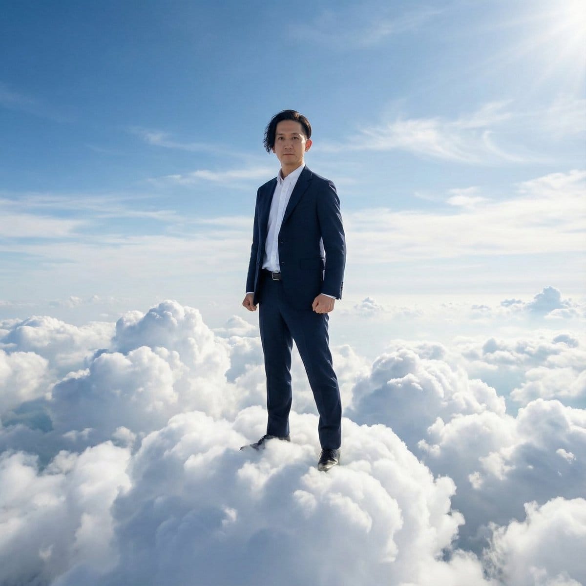 Standing on Clouds in a Suit - AI Art AI Generated Artwork
