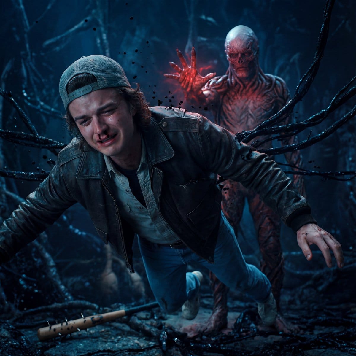 Stranger Things Cinematic Scene: Steve vs. Vecna - AI Generated AI Art Style Image Example