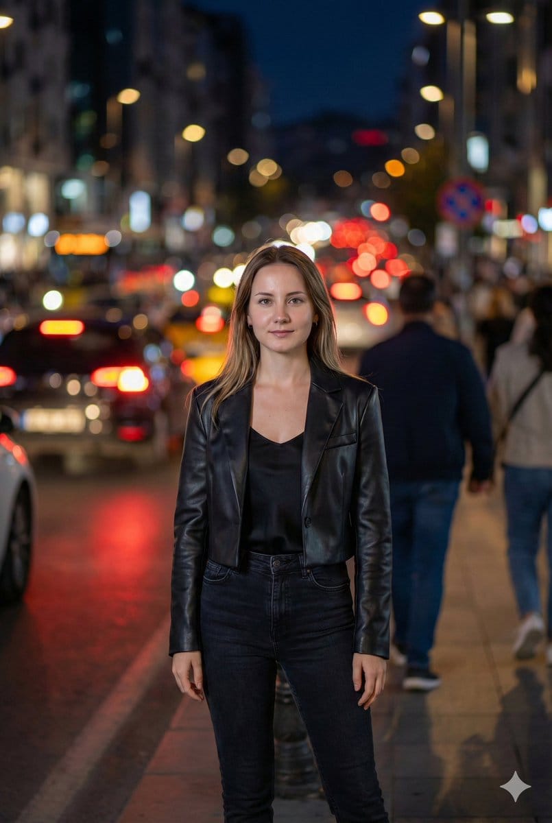Street Fashion Editorial at Night with Motion Blur - Prompt IA