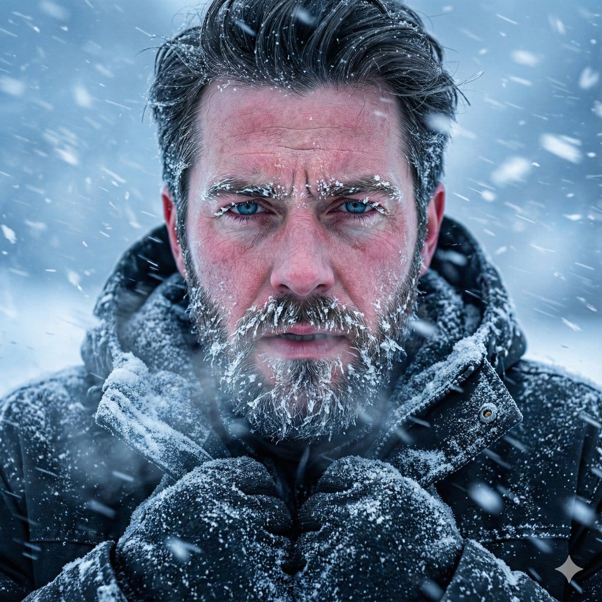 Structured Prompt for Ultra-Realistic Portrait of Man in Snowstorm - AI Generated Character Style Image Example