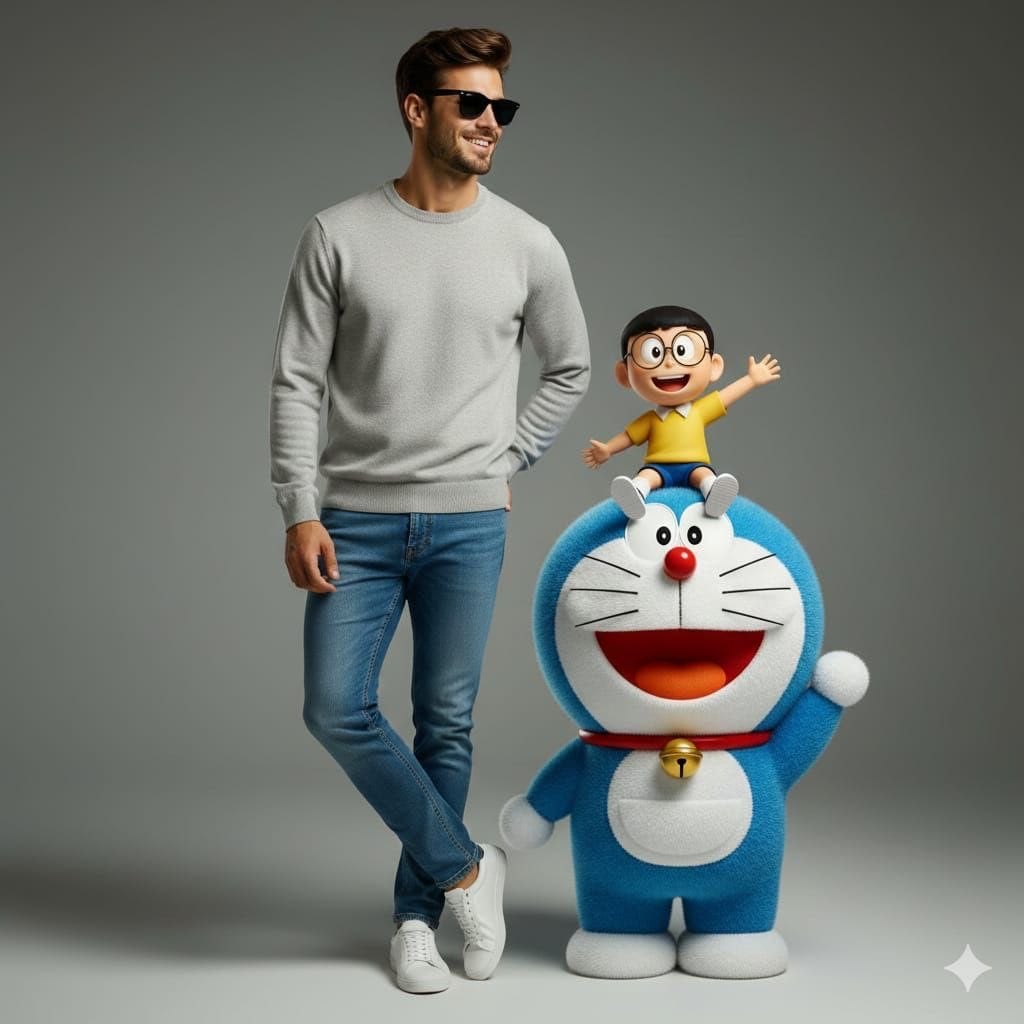 Studio Portrait with Doraemon and Nobita Prompt - AI Generated Character Style Image Example