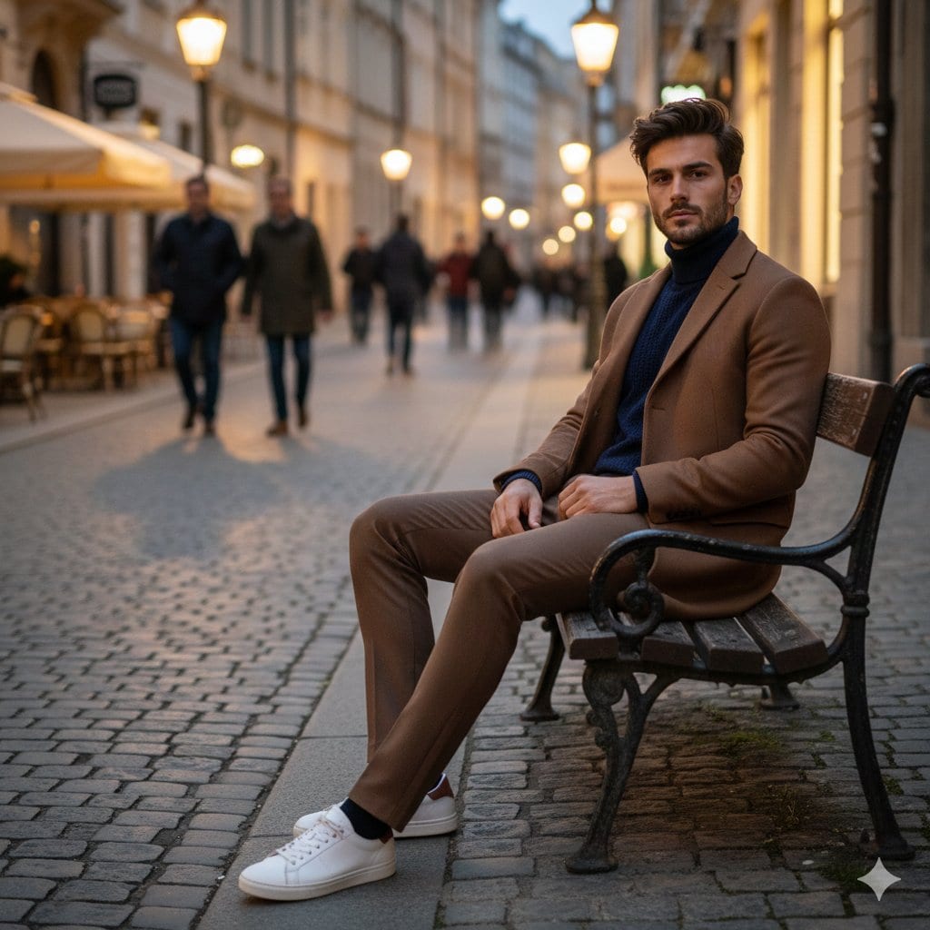Stylish Man on European Cobblestone Street Prompt - KI-Prompt
