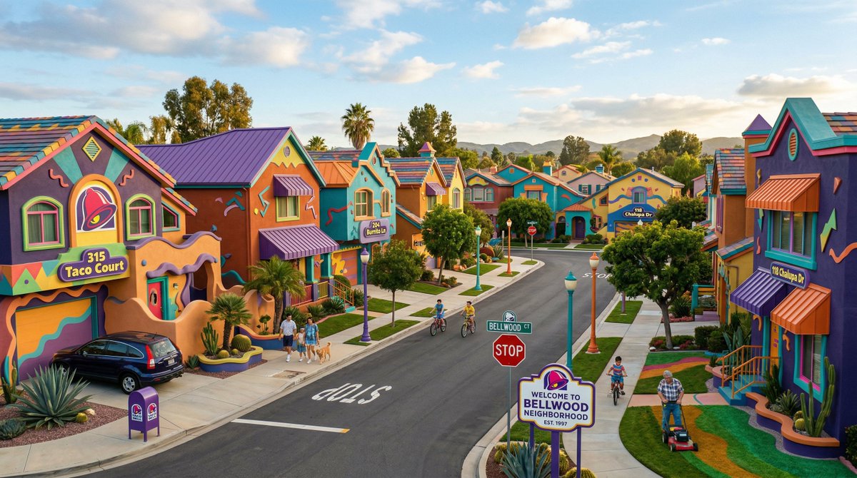 Preview image for Suburban Neighborhood Designed by Fast Food Chains prompt