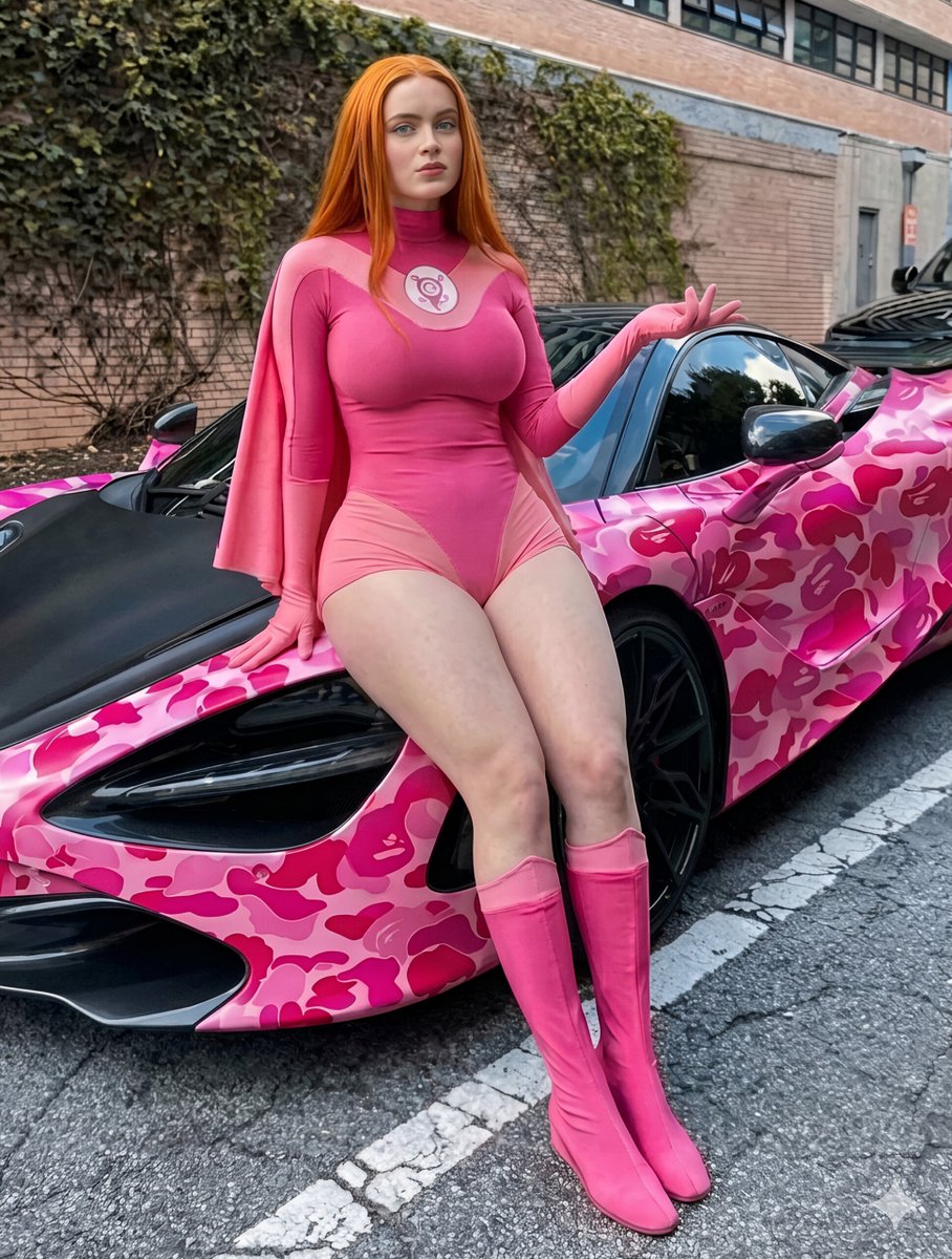 Preview image for Superhero Bodysuit on Sports Car Hood (Prompt 2) prompt