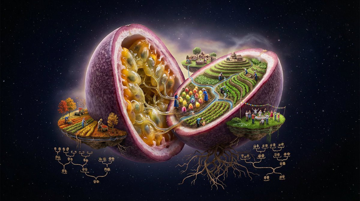 Surreal Agricultural Civilization Inside a Fruit Prompt