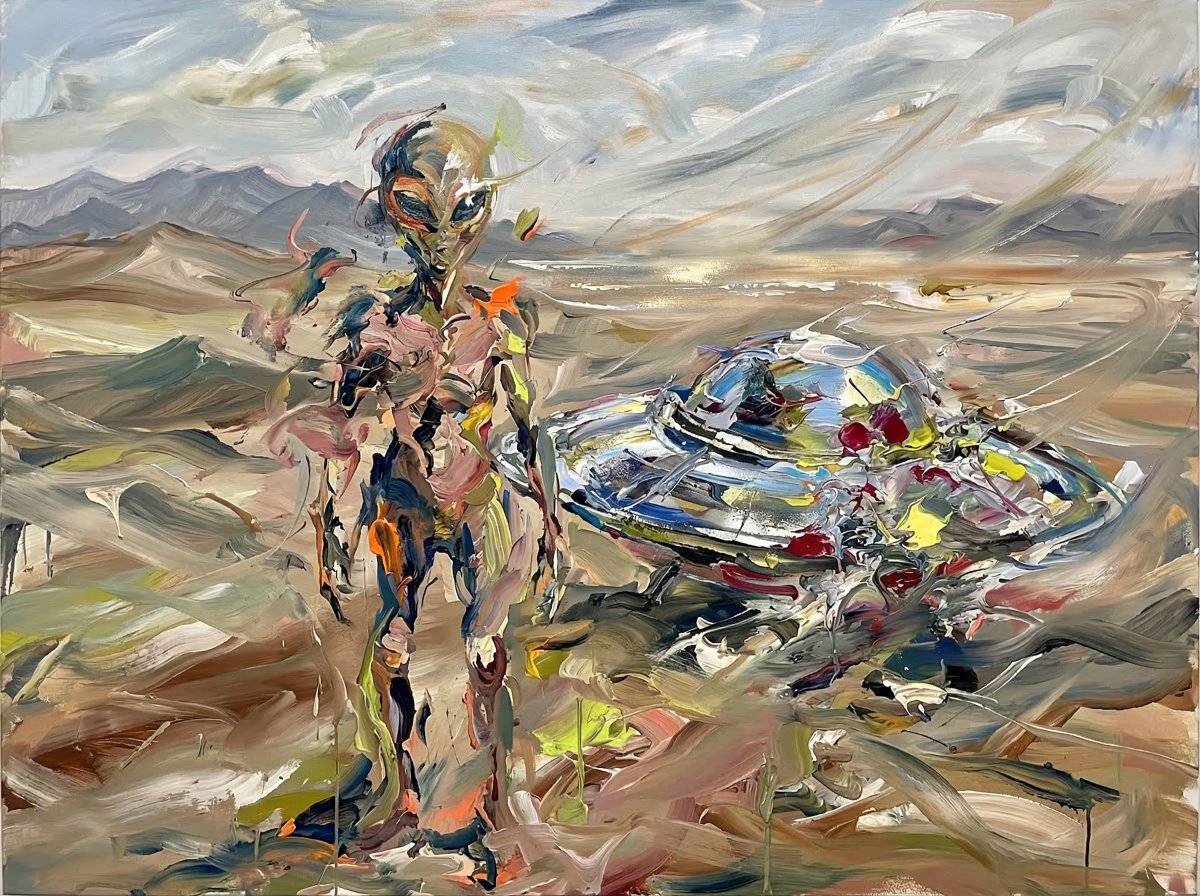 Preview image for Surreal Alien Figure in Cecily Brown Style prompt