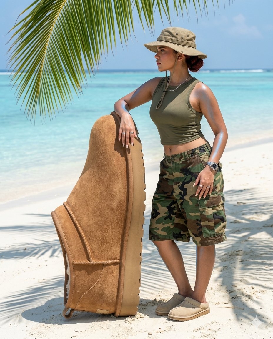 Preview image for Surreal beach giant boot sculpture prompt