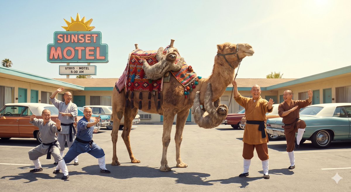 Preview image for Surreal Camel vs Motel Scene prompt