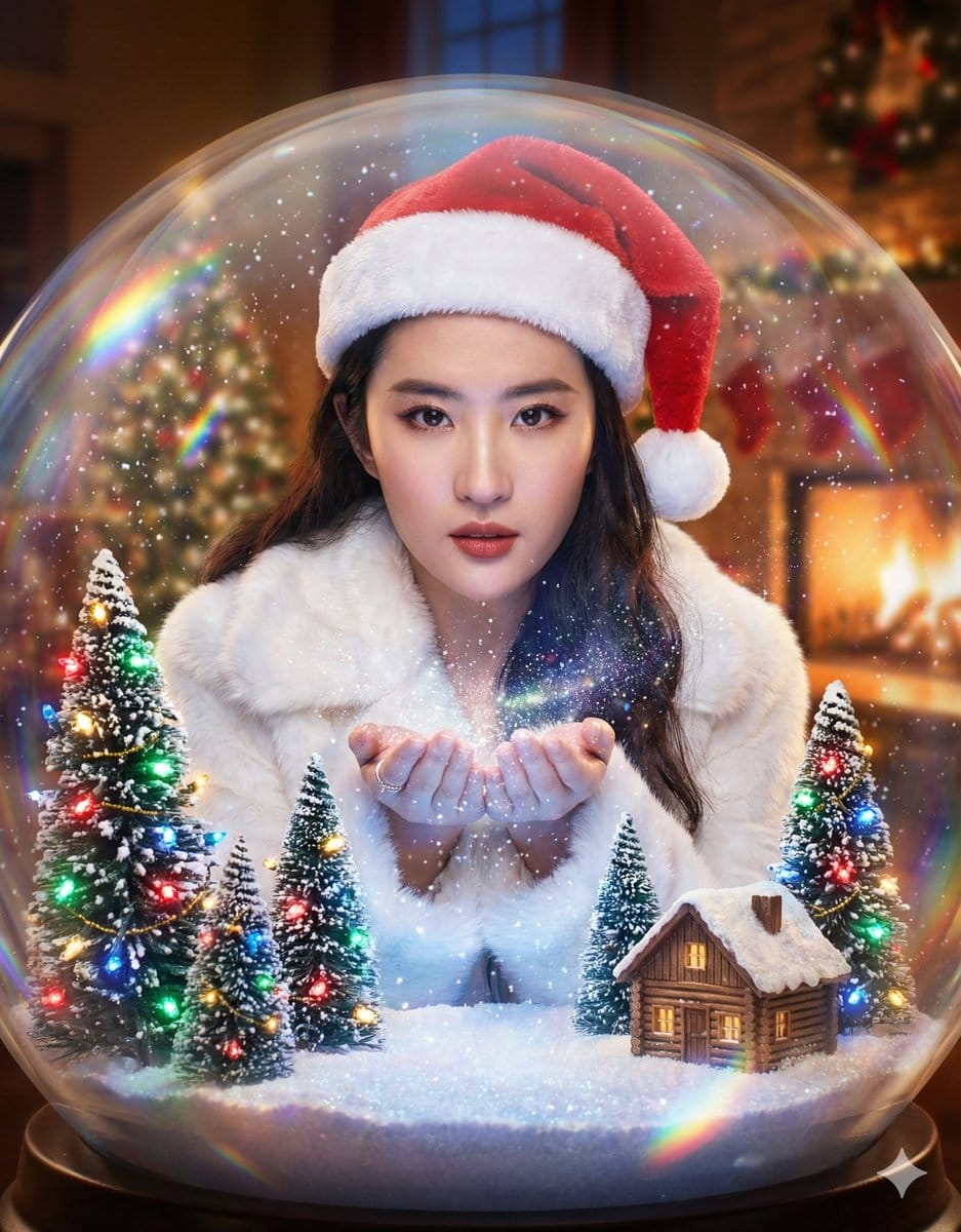 Surreal Character Trapped in a Giant Christmas Snow Globe - Prompt IA
