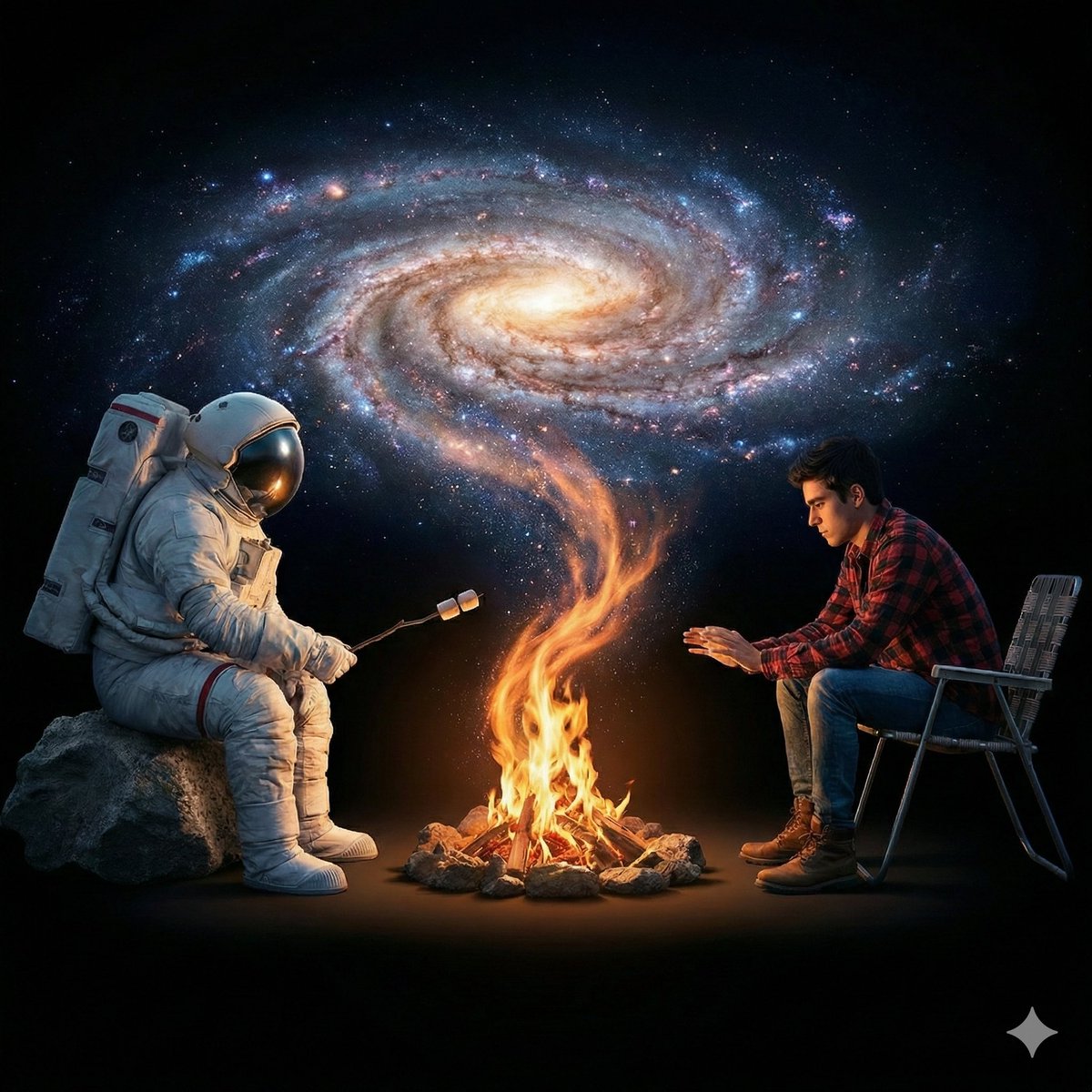 Preview image for Surreal Cinematic Campfire in Cosmic Void prompt