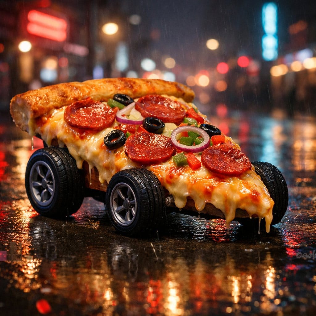 Surreal Cyberpunk Pizza Car Prompt - Prompt IA
