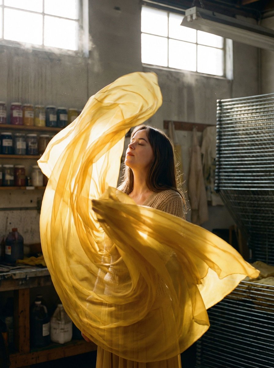 Surreal Fashion Portrait in a Textile Dye Workshop