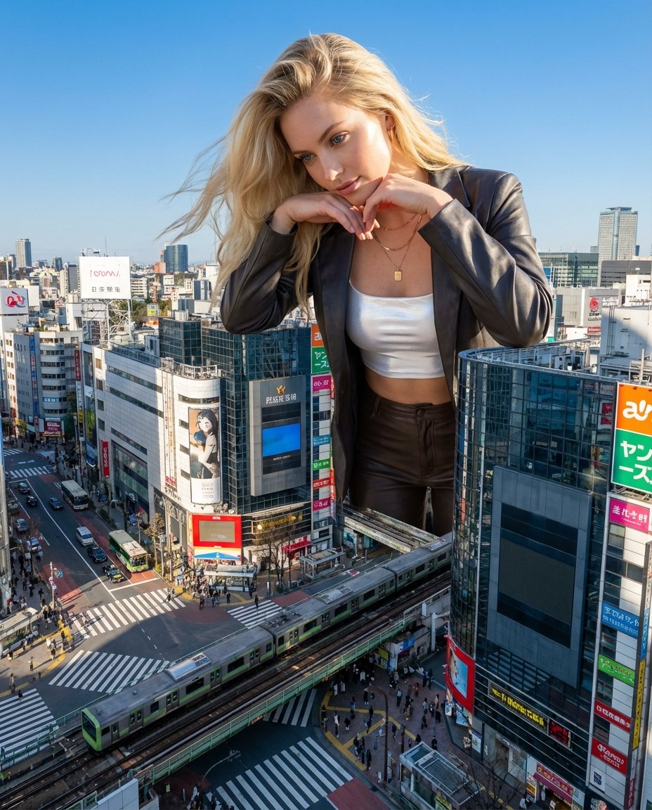 Surreal Giant Woman at Shibuya Crossing Prompt - AI Art AI Generated Artwork