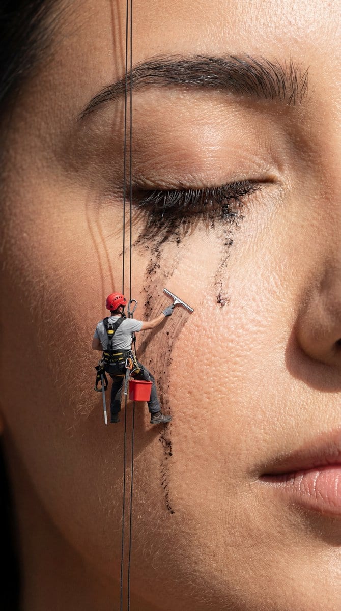Surreal Macro Advertising Concept: Mascara Cleanup - KI-Prompt