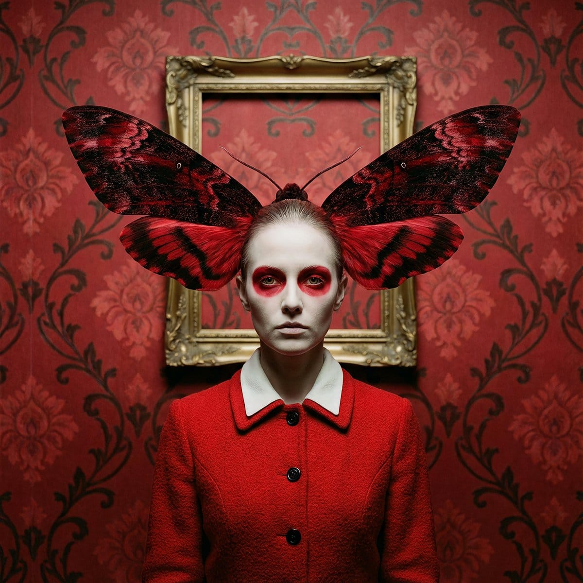 Surreal Moth-Winged Female Portrait - AI Generated Character Style Image Example