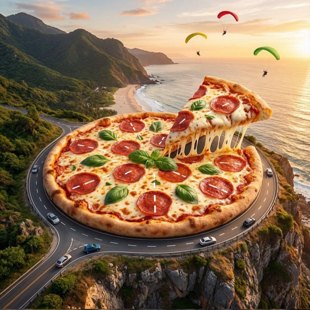 Surreal Pizza Landscapes and Cyberpunk Cars - Prompt IA