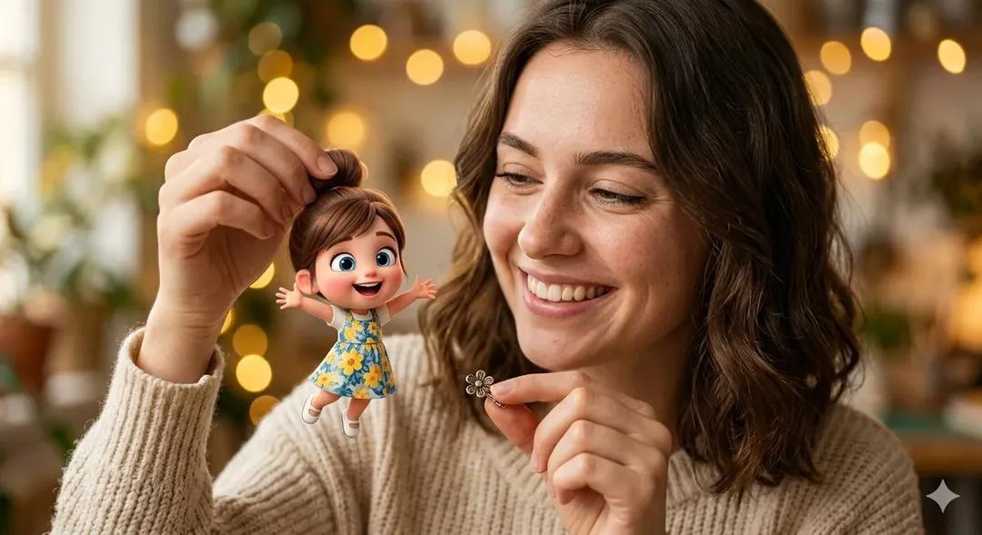 Preview image for Surreal Portrait: Woman Holding Tiny Cartoon Girl prompt