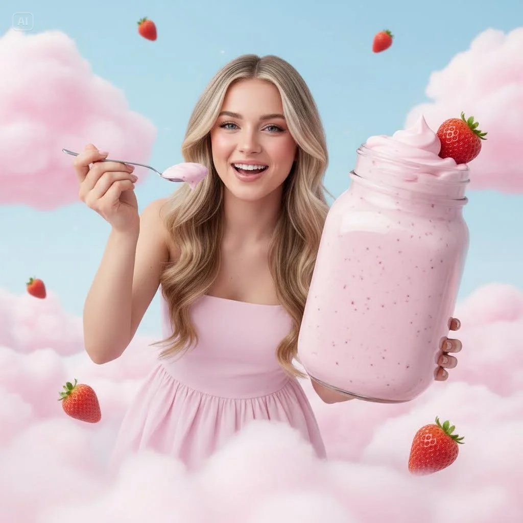 Preview image for Surreal Strawberry Yogurt Commercial Scene prompt