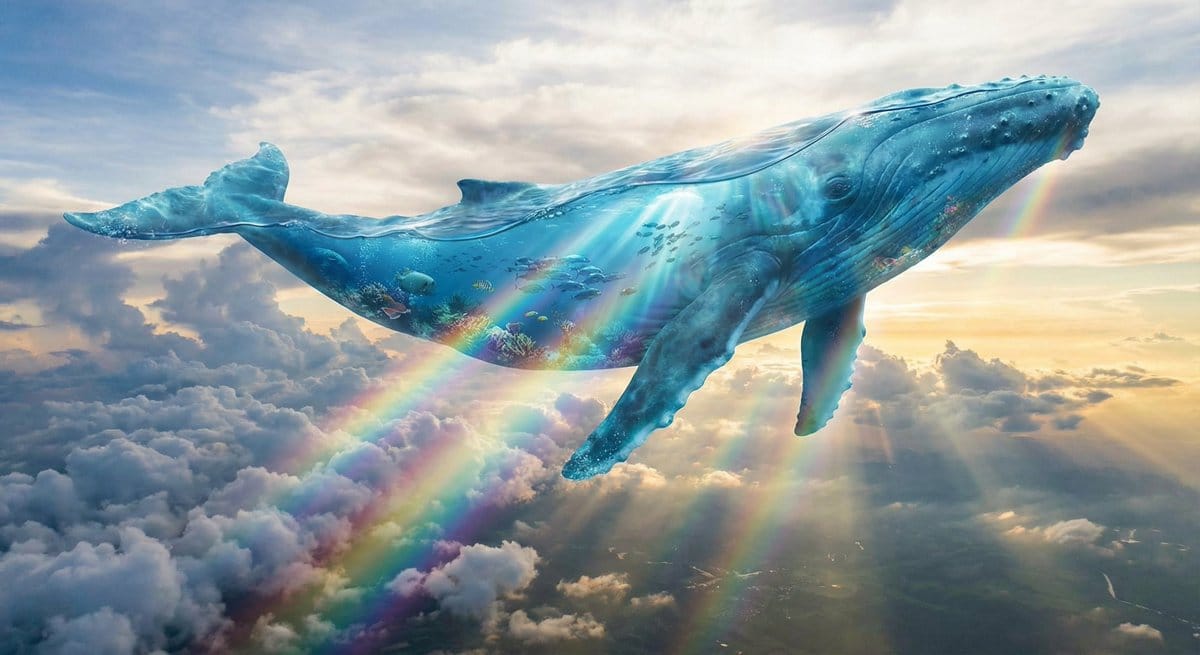 Surreal translucent blue whale in the clouds - AI Generated Realistic Style Image Example