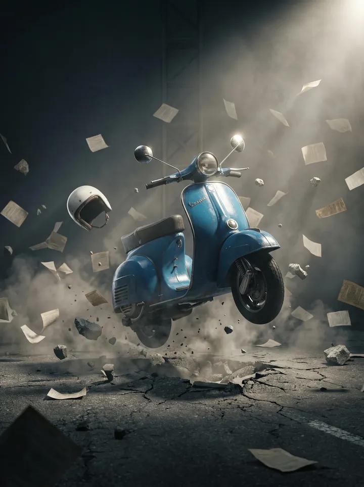 Preview image for Suspended Vespa Explosion Scene Prompt prompt