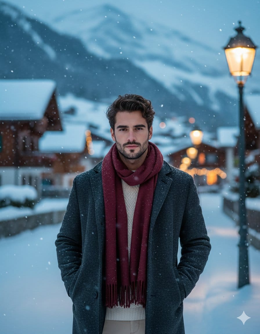 Swiss alpine winter portrait of a young man