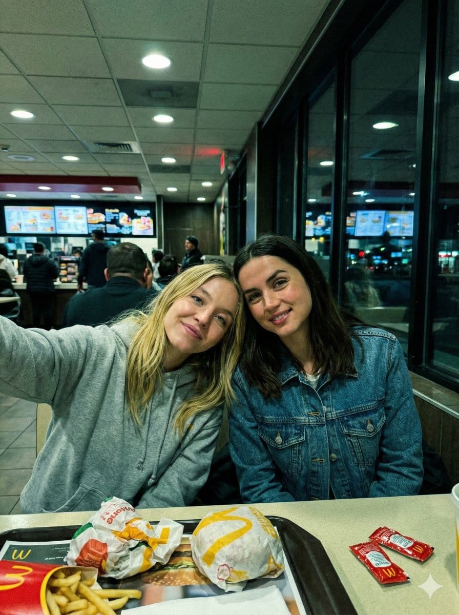 Sydney Sweeney and Ana De Armas at McDonalds Image Prompt - AI Generated AI Art Style Image Example