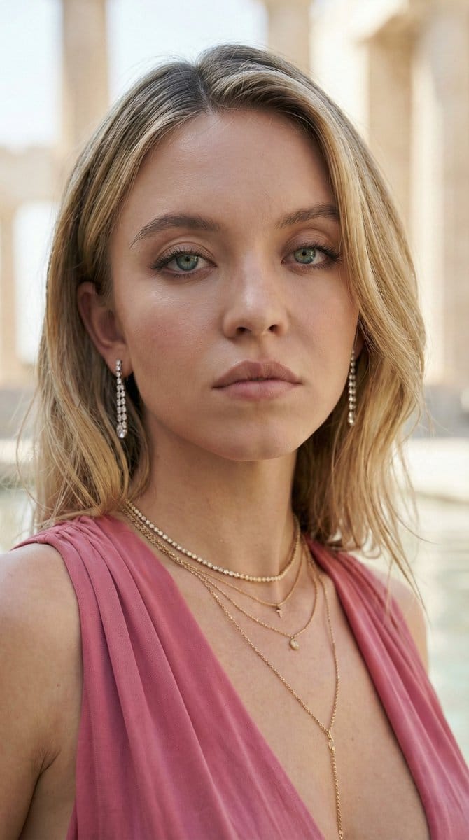 Preview image for Sydney Sweeney Grecian-Style Editorial prompt