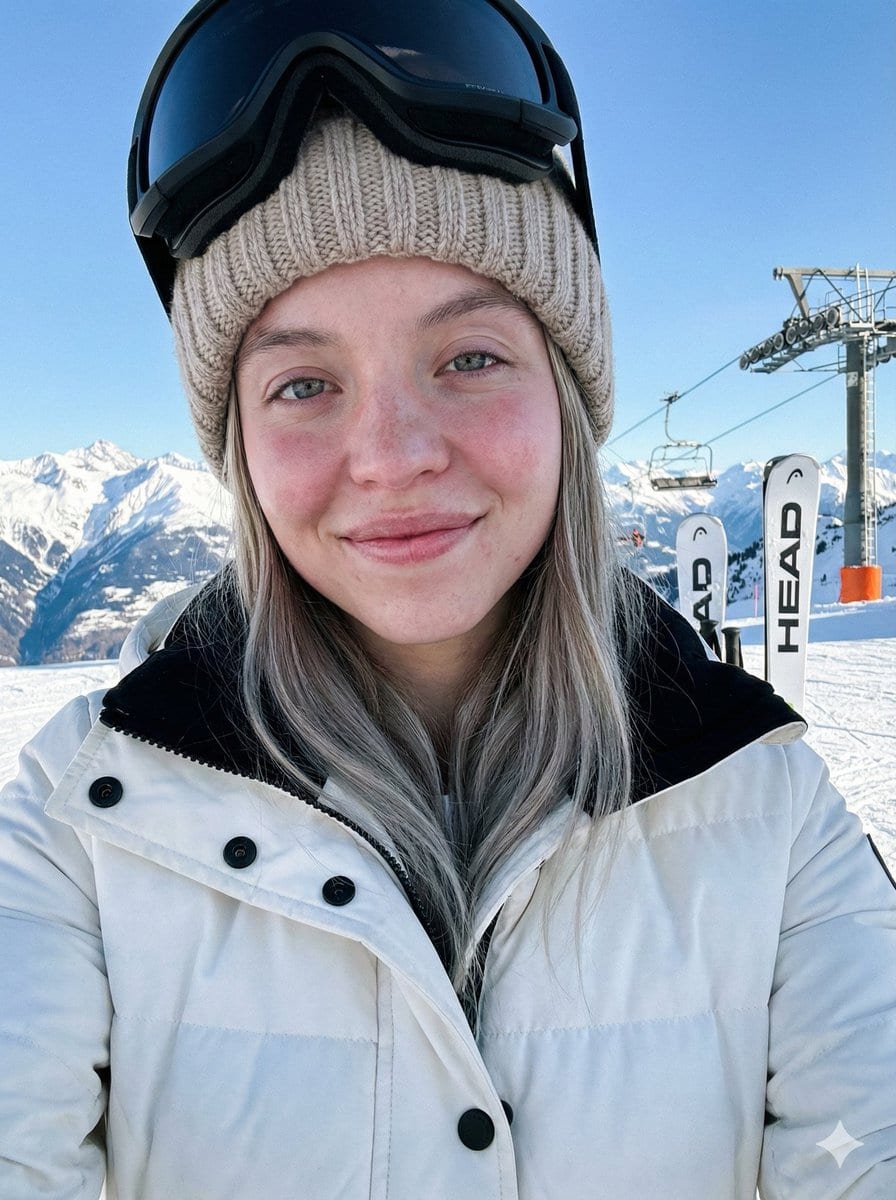 Sydney Sweeney Ski Vacation Selfie Portrait - KI-Prompt