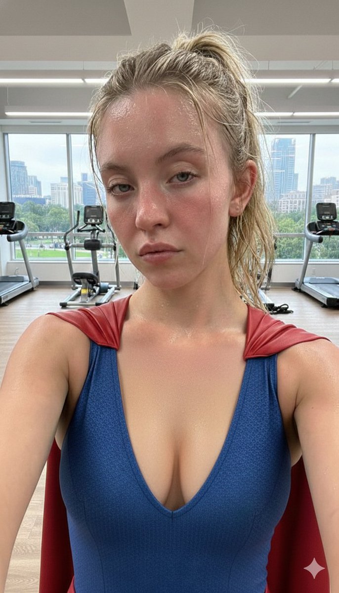 Preview image for Sydney Sweeney Superhero Gym Portrait prompt