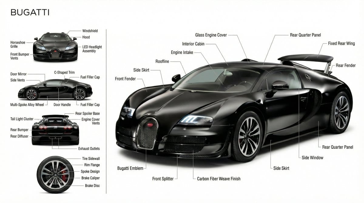 Technical Product Documentation Prompt (Porsche) - AI Generated AI Art Style Image Example