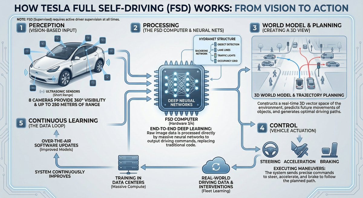 Tesla FSD explainer infographic - AI Generated AI Art Style Image
