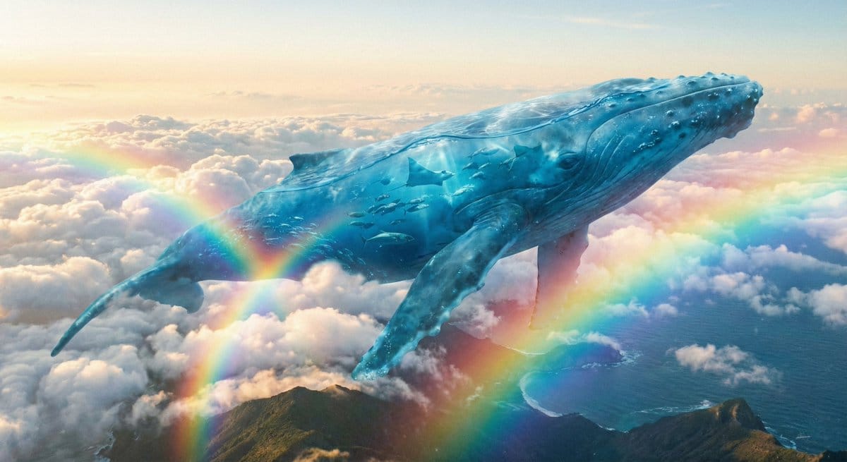 Translucent seawater whale in the clouds - AI Generated Fantasy Style Image Example