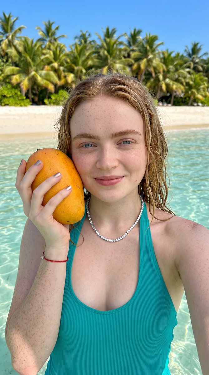 Preview image for Tropical Beach Mango Selfie Portrait prompt